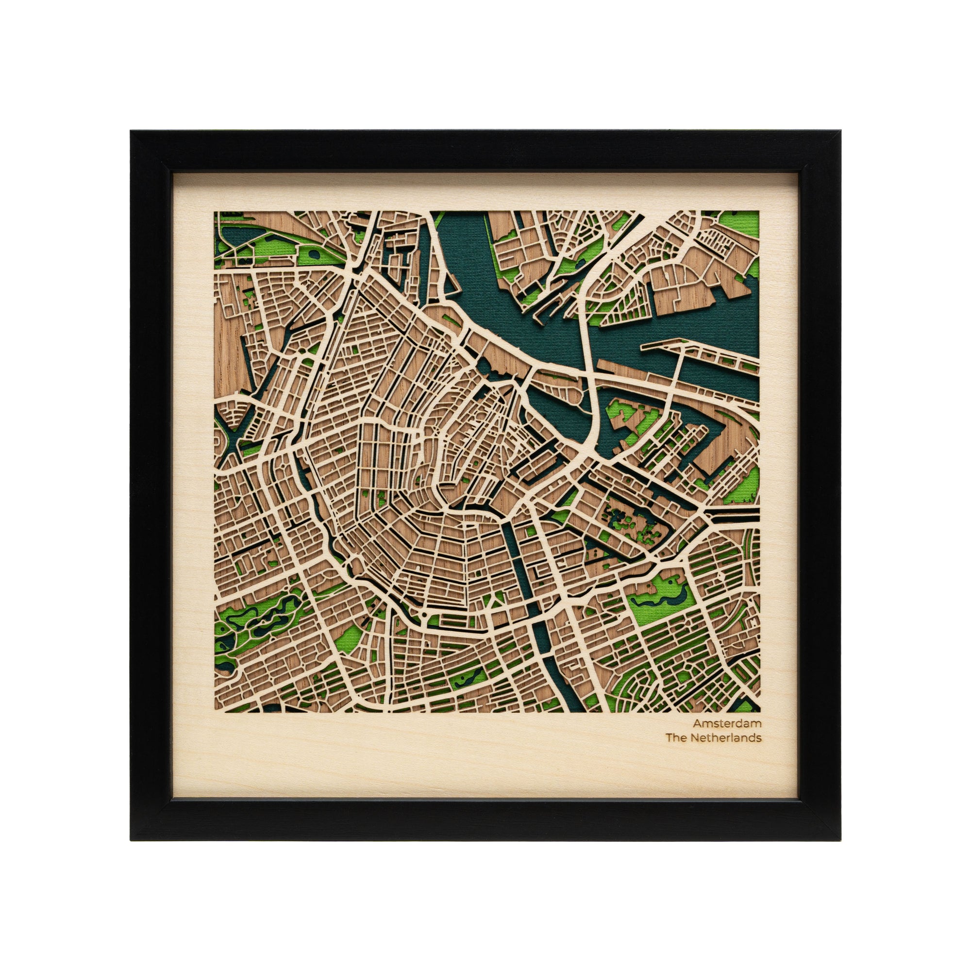 Amsterdam 22cm Map Art - Framed Wooden City Map - MAPLAB