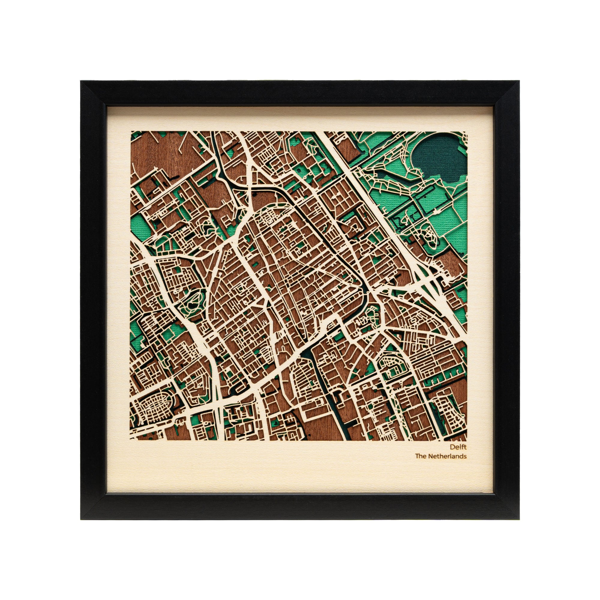 Delft City Map Art 20cm - Premium Wood Framed Artwork - MAPLAB