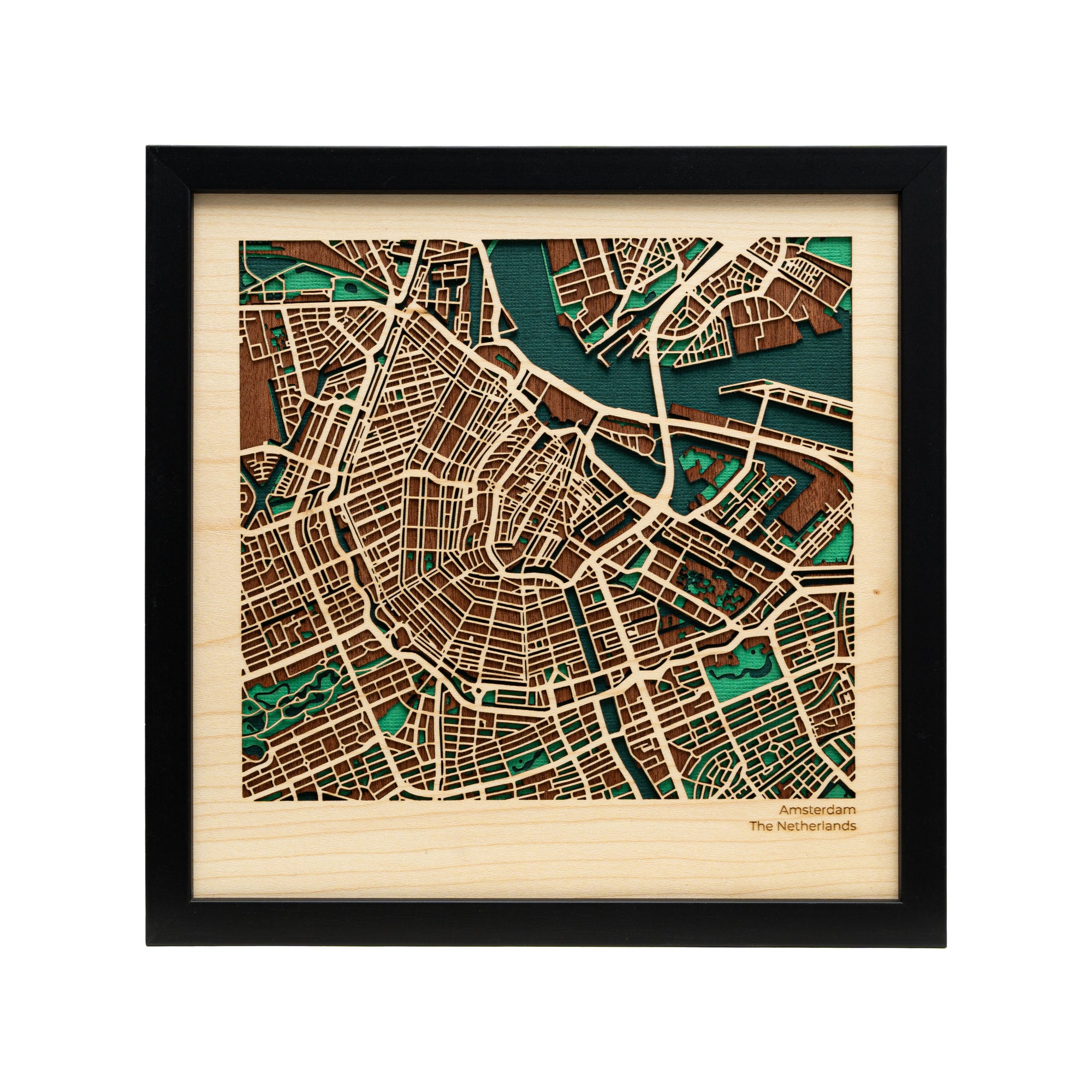 Amsterdam 22cm Map Art - Framed Wooden City Map - MAPLAB