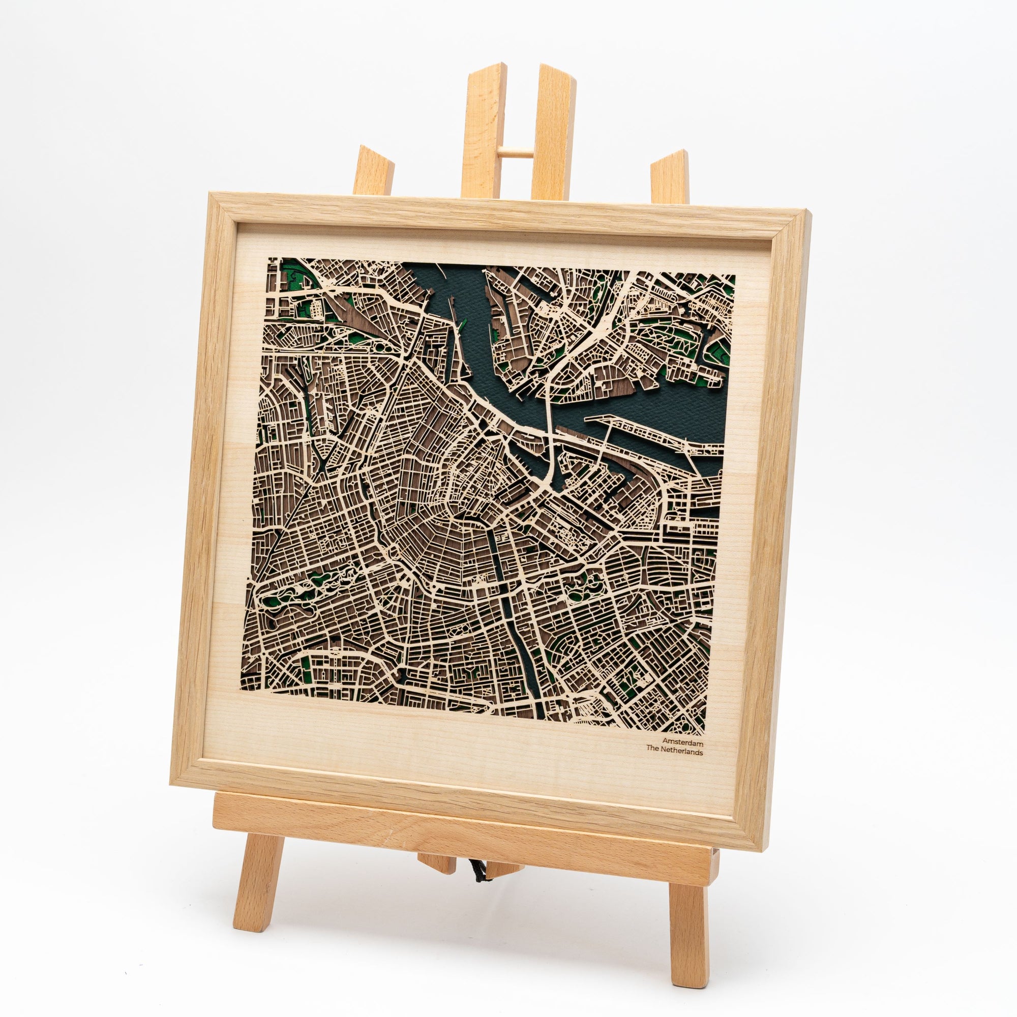 Amsterdam City Artwork – 325x325mm Wooden Map – MAPLAB