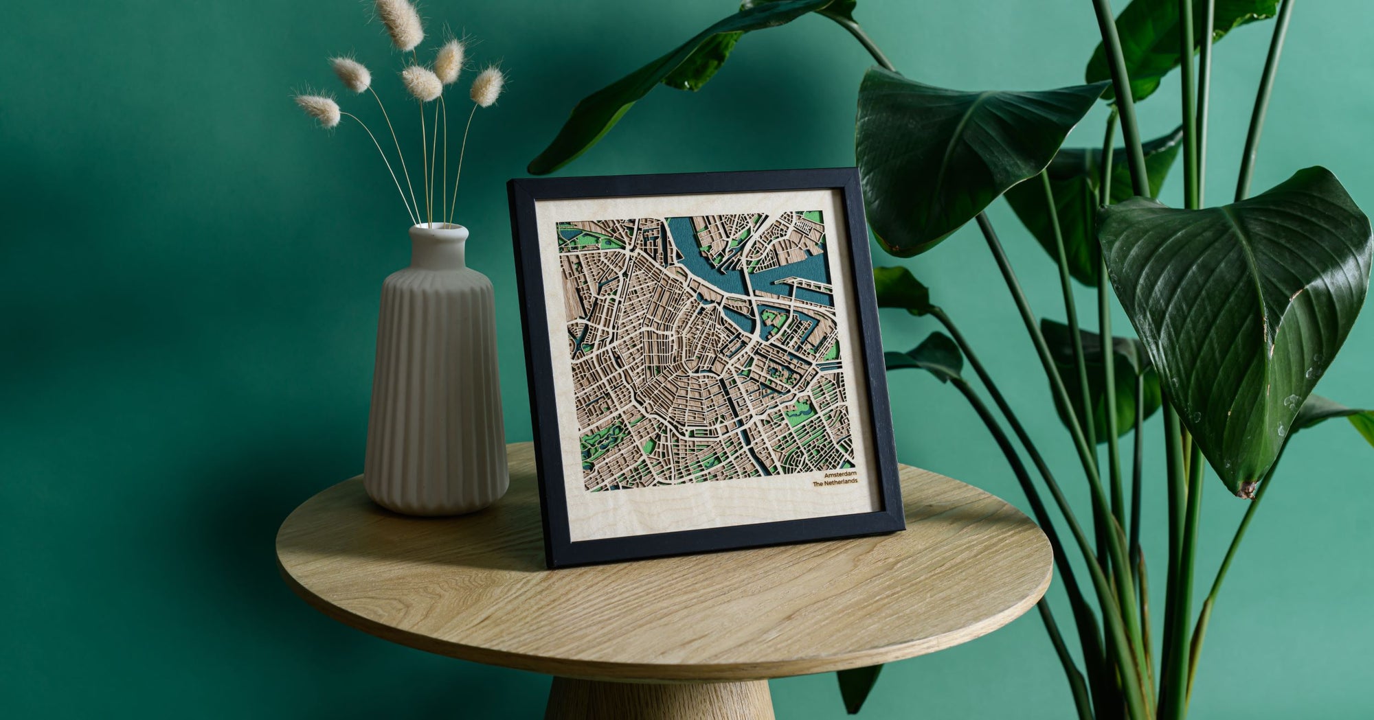 Amsterdam 22cm Map Art - Framed Wooden City Map - MAPLAB