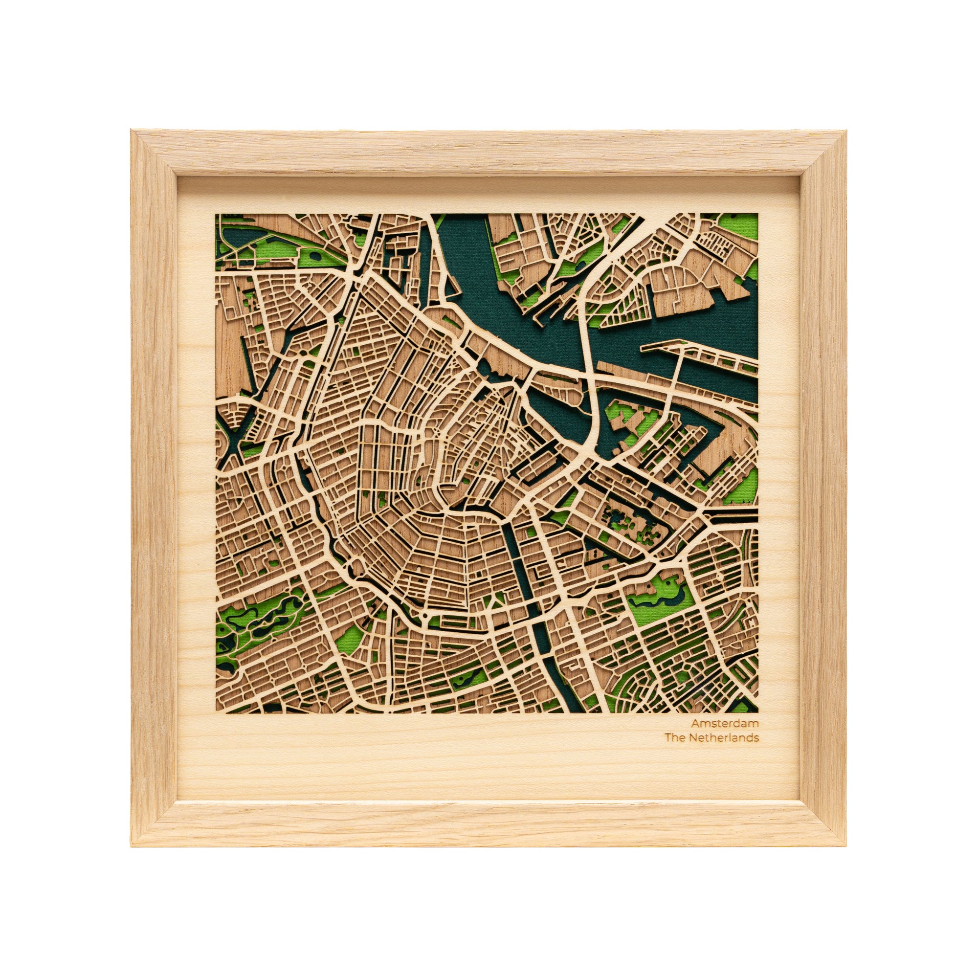 Amsterdam 22cm Map Art - Framed Wooden City Map - MAPLAB