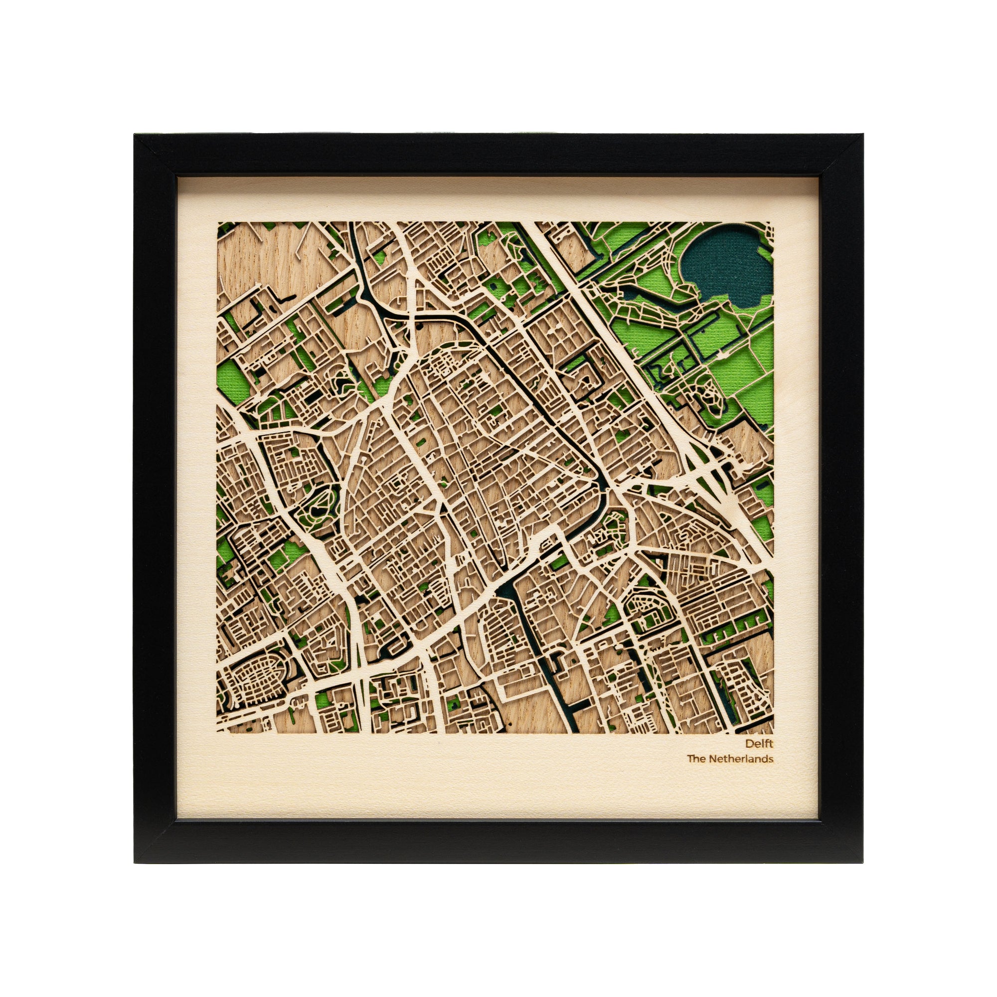 Delft City Map Art 20cm - Premium Wood Framed Artwork - MAPLAB