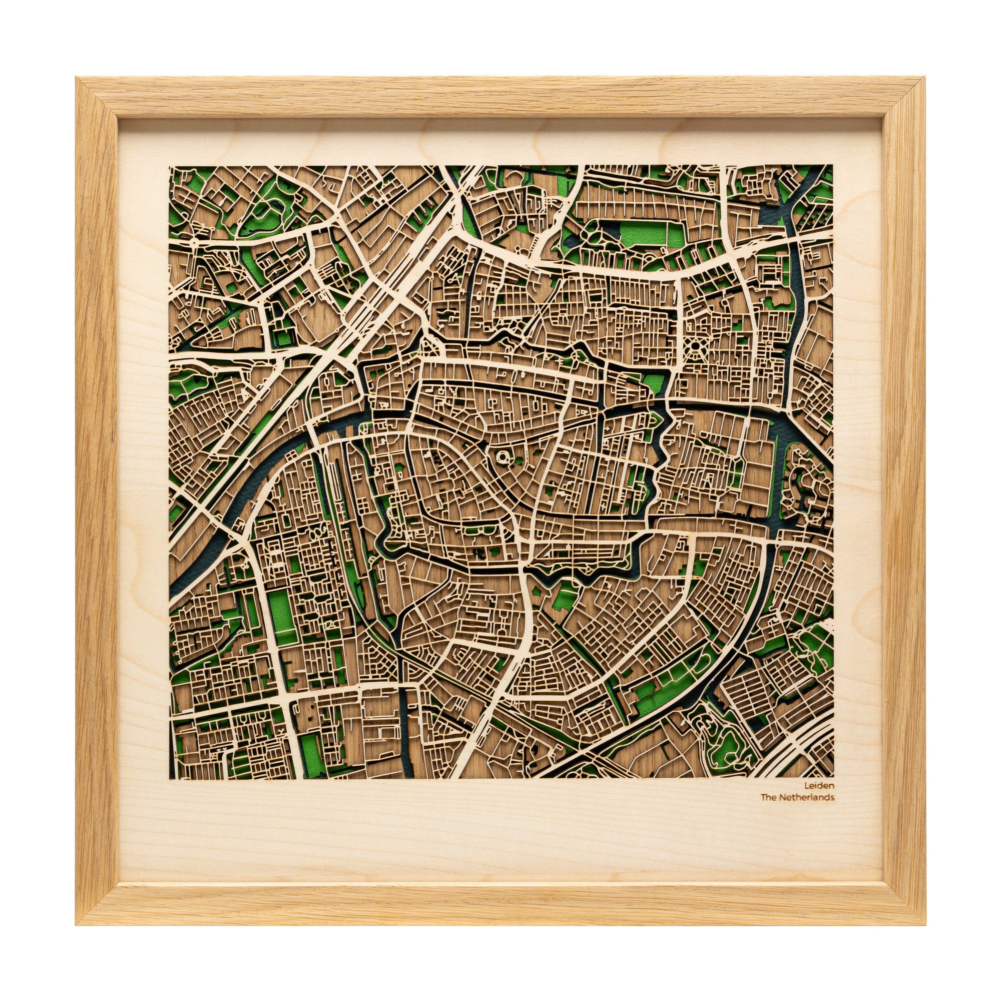Leiden Map Art – 30x30cm Wooden Framed Artwork – MAPLAB