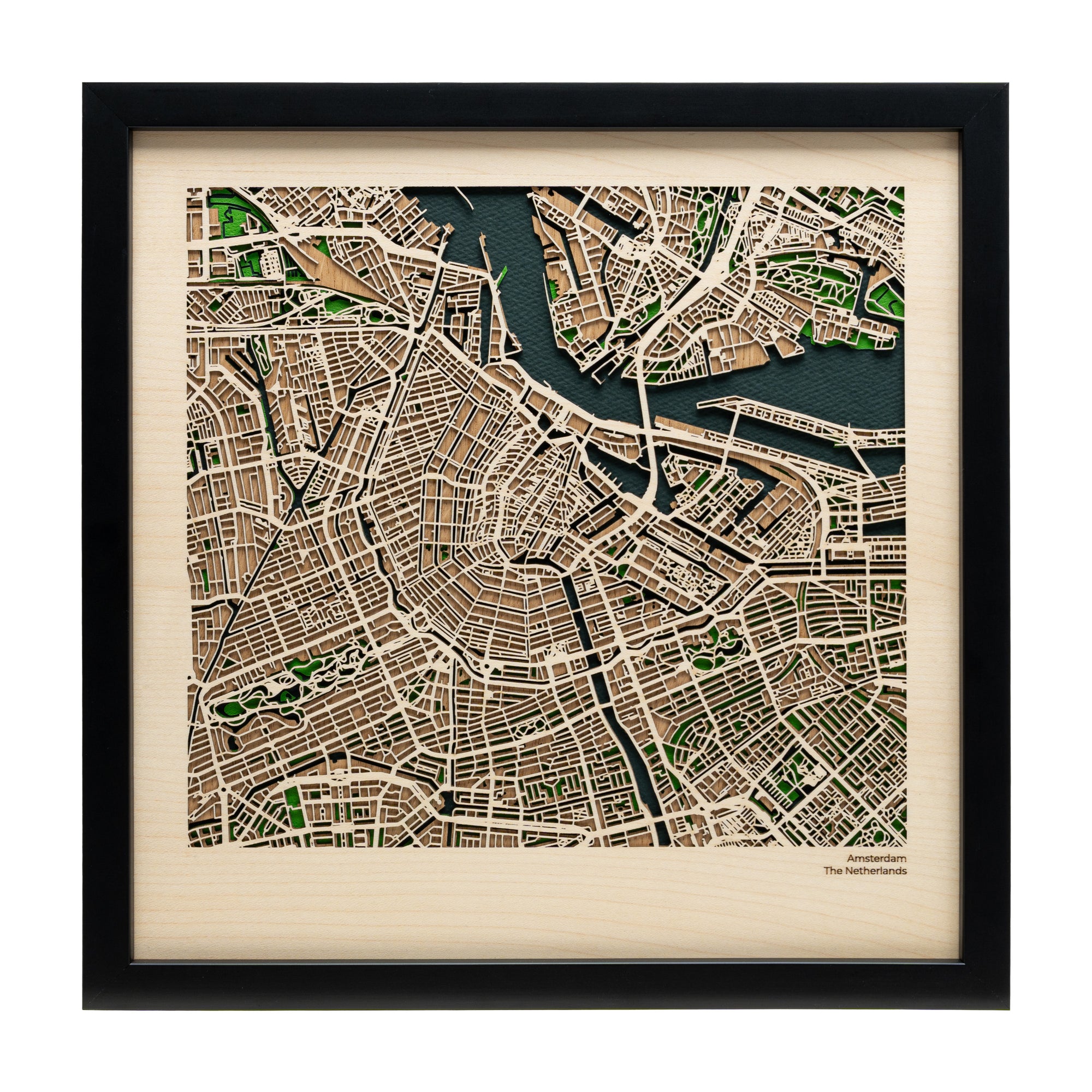 Amsterdam City Artwork – 325x325mm Wooden Map – MAPLAB